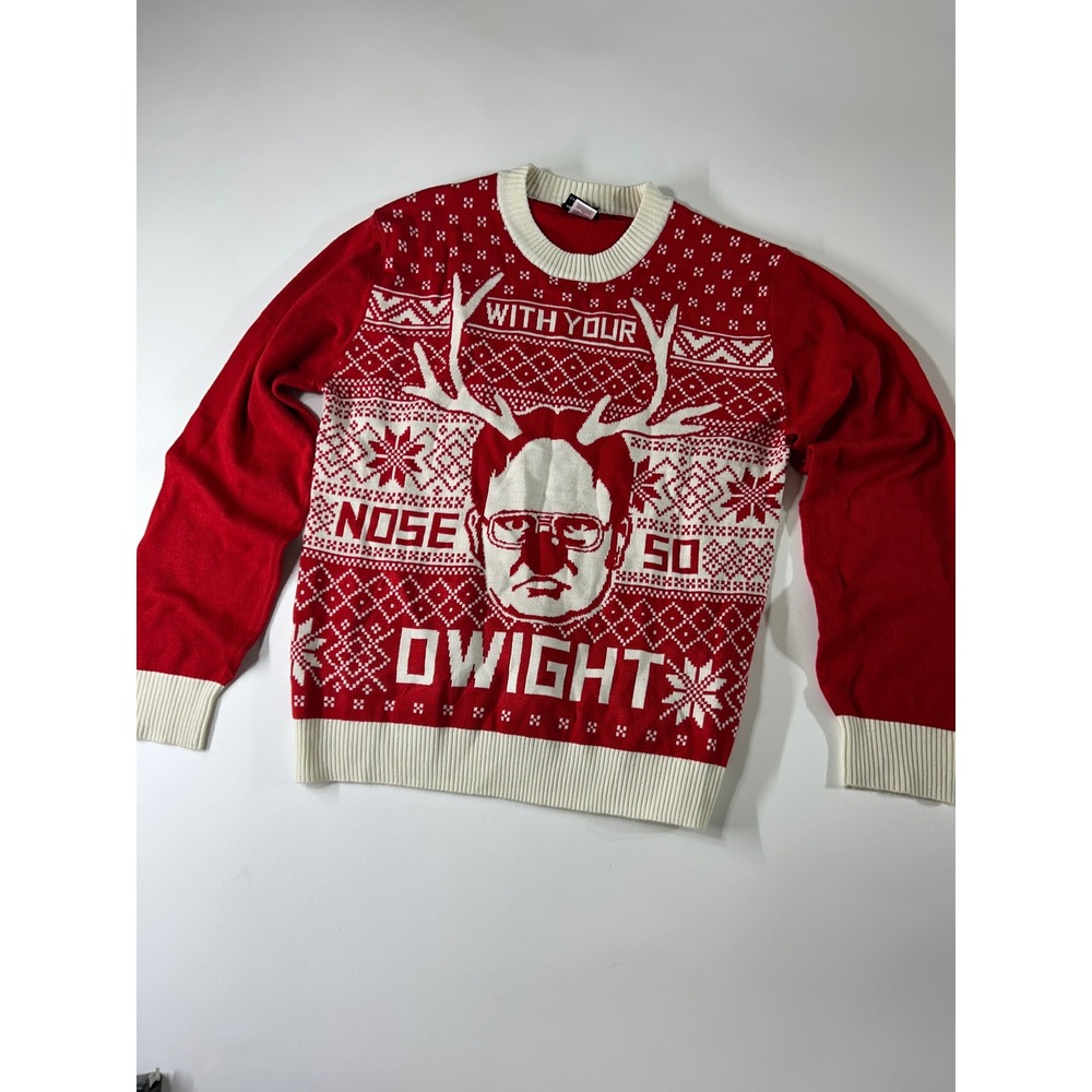 The Office Dwight Schrute Ugly Christmas Sweater Medium Red Ripple Junction